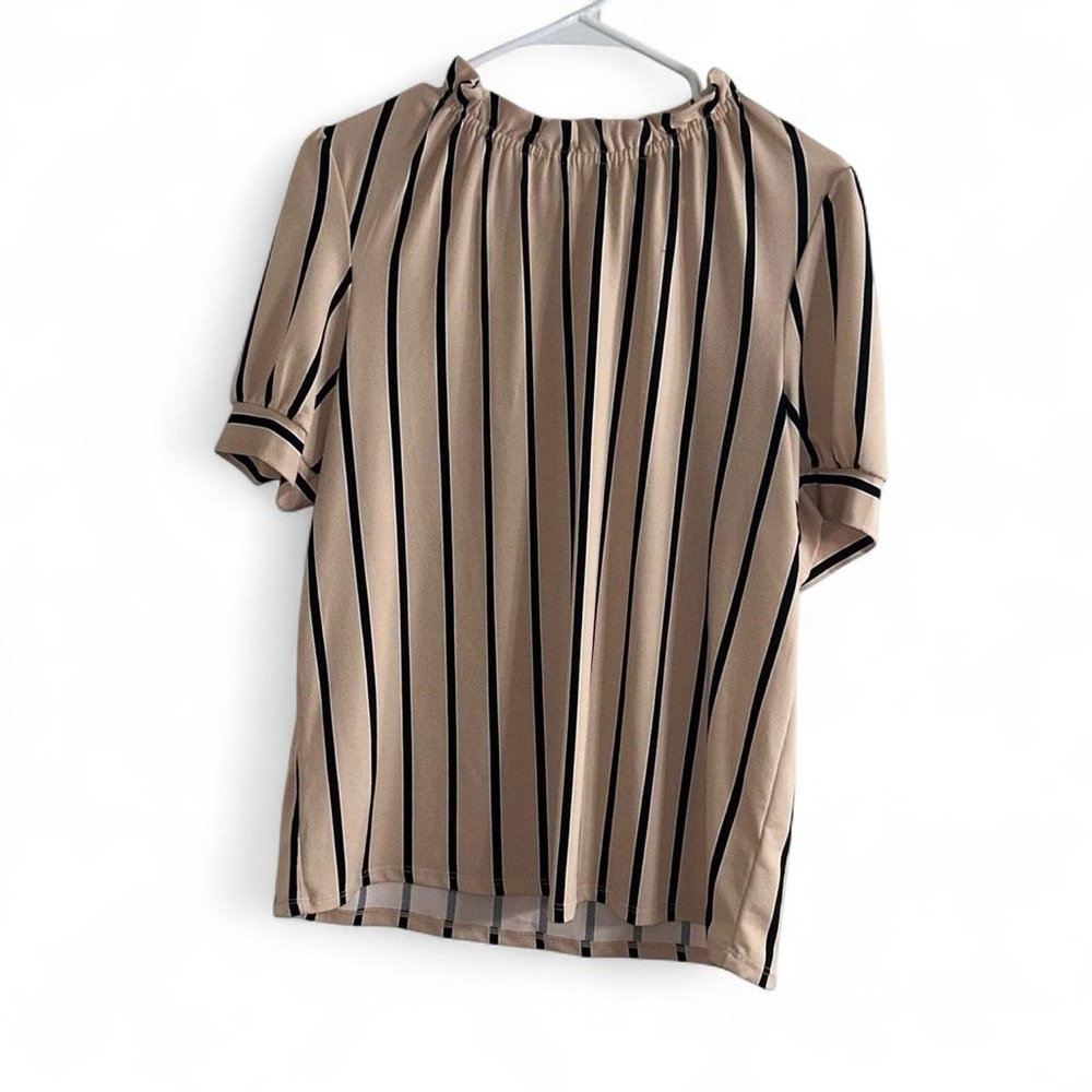 Adrianna Papell Beige Blouse with Black Vertical Stripes